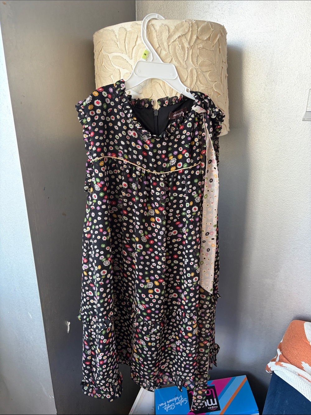 Imoga Black Floral Tie-Shoulder Ruffled Tier Dress
